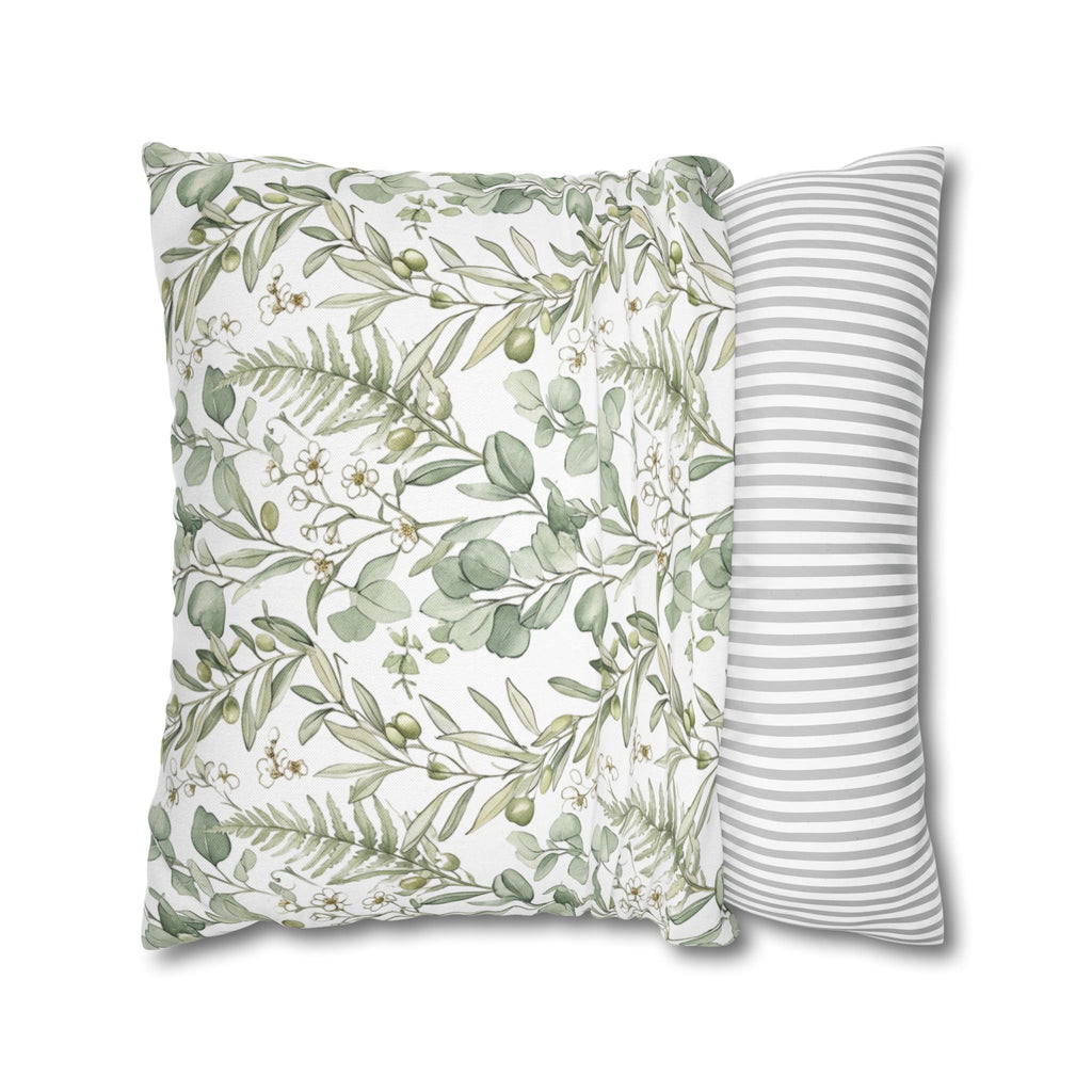 Botanical Greenery Square Pillowcase — Watercolour Eucalyptus & Fern Throw Pillow Cover
