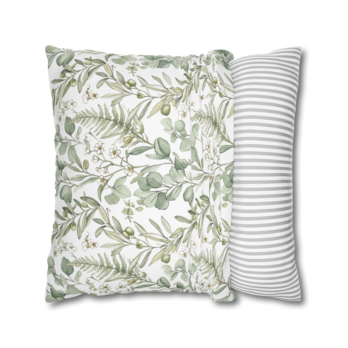 Botanical Greenery Square Pillowcase — Watercolour Eucalyptus & Fern Throw Pillow Cover
