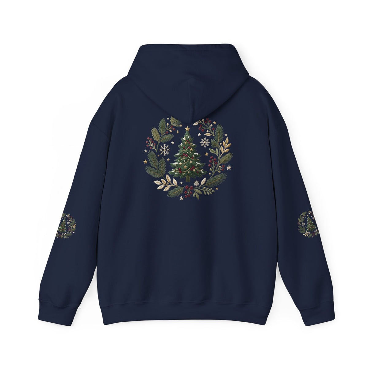 Christmas Tree Wreath Hoodie — Festive Botanical Sweatshirt, 50/50 Cotton-Poly, Unisex