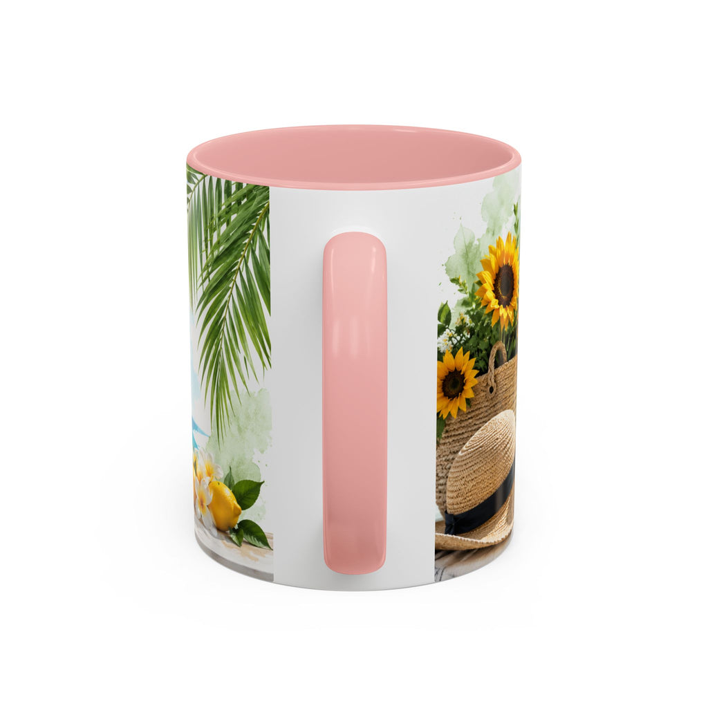 Hello Summer Accent Coffee Mug — Beach Vibes Lemon Palm Coastal Ceramic Mug (11/15oz)