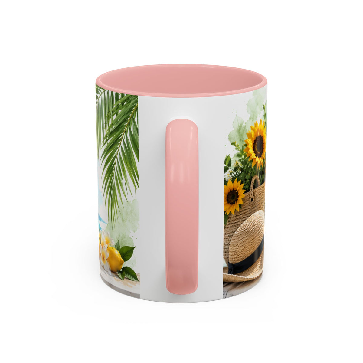 Hello Summer Accent Coffee Mug — Beach Vibes Lemon Palm Coastal Ceramic Mug (11/15oz)