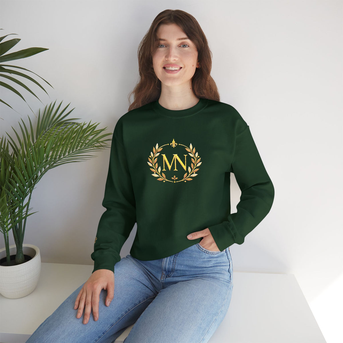 Gold Laurel Monogram Crewneck Sweatshirt