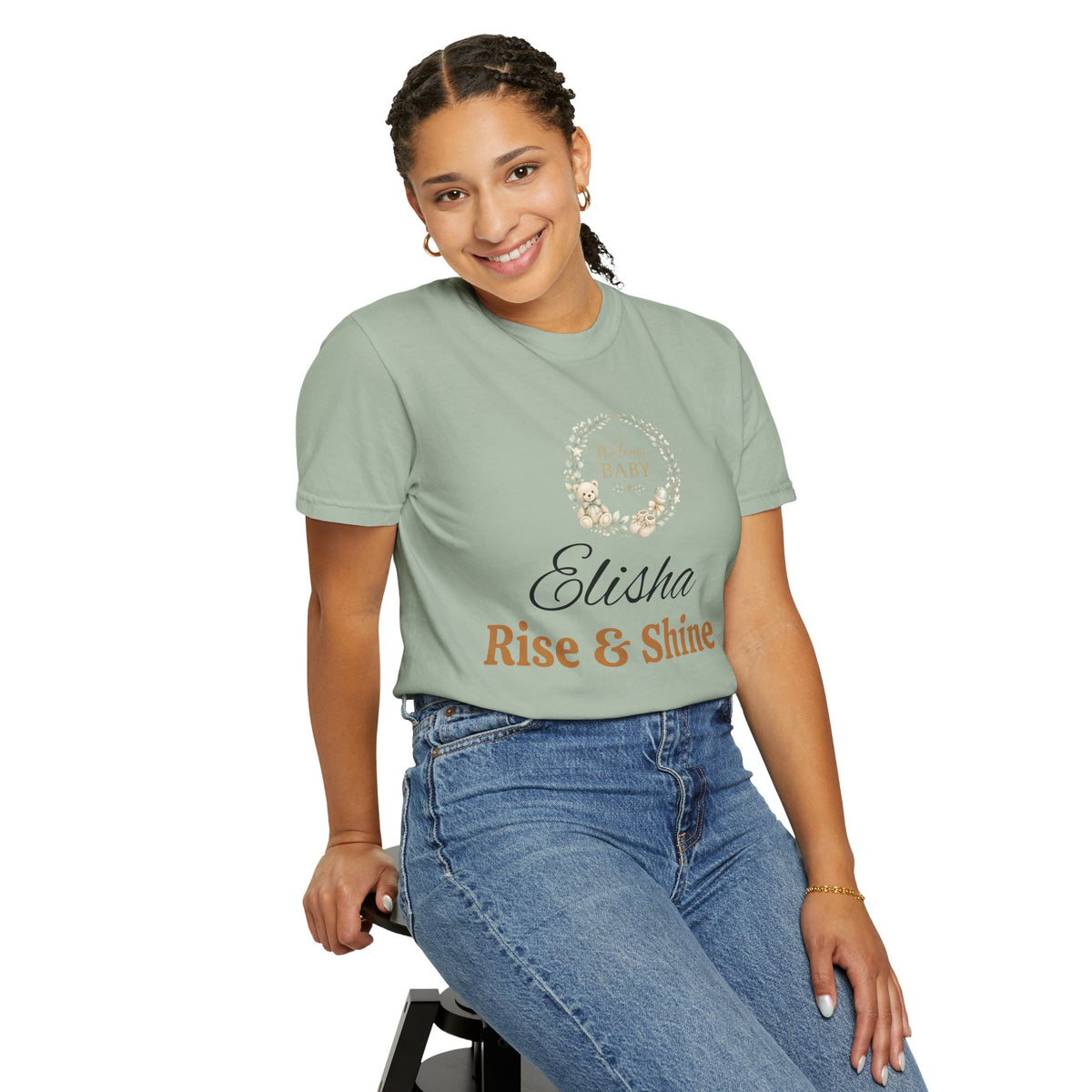 Personalized 'Rise & Shine' T-Shirt — Custom Name Floral Monogram Tee