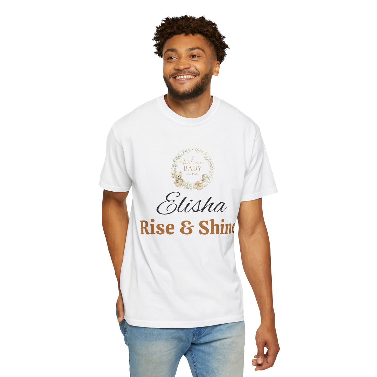 Personalized 'Rise & Shine' T-Shirt — Custom Name Floral Monogram Tee