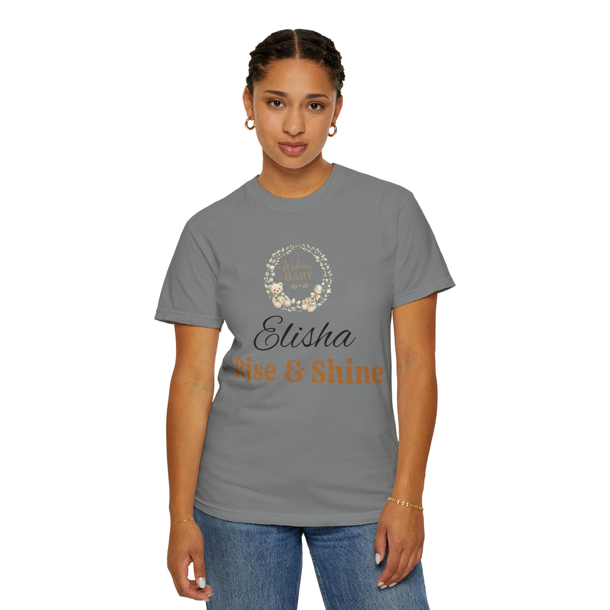 Personalized 'Rise & Shine' T-Shirt — Custom Name Floral Monogram Tee