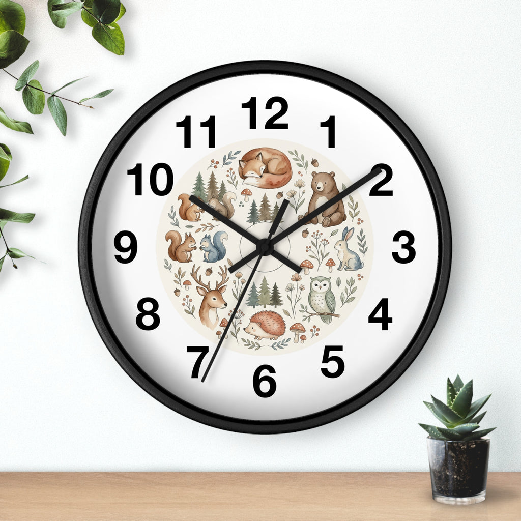 Woodland Animals Wall Clock — Cute Forest Nursery Clock with Fox, Deer, Owl & Squirrel