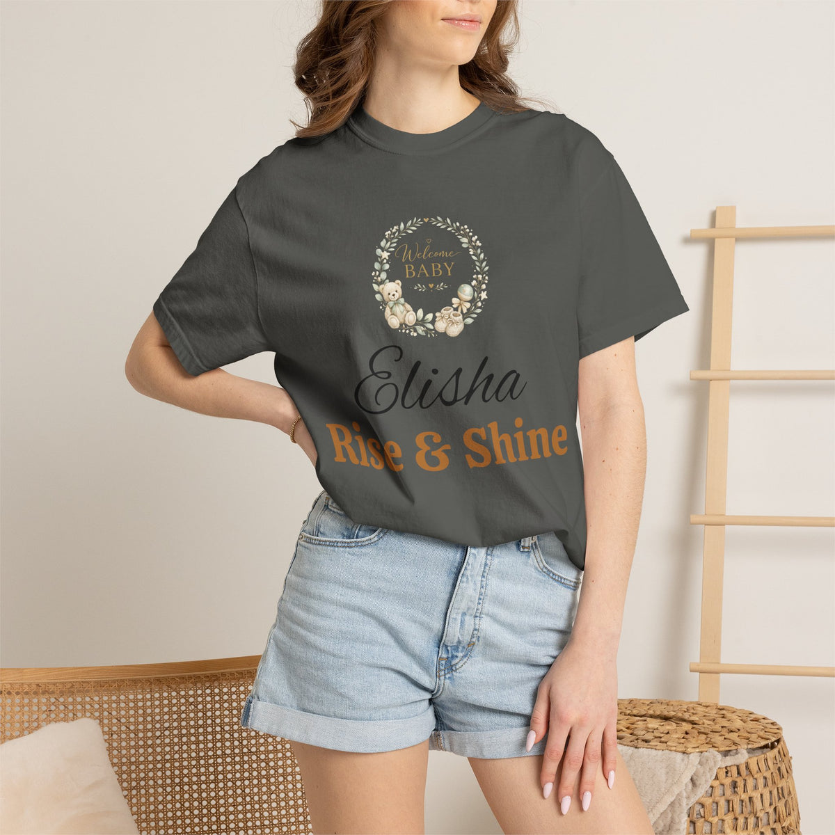 Personalized 'Rise & Shine' T-Shirt — Custom Name Floral Monogram Tee