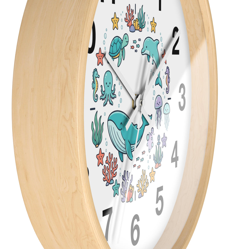 Underwater Friends Wall Clock — Cute Whale, Turtle & Dolphin Ocean Nursery Clock