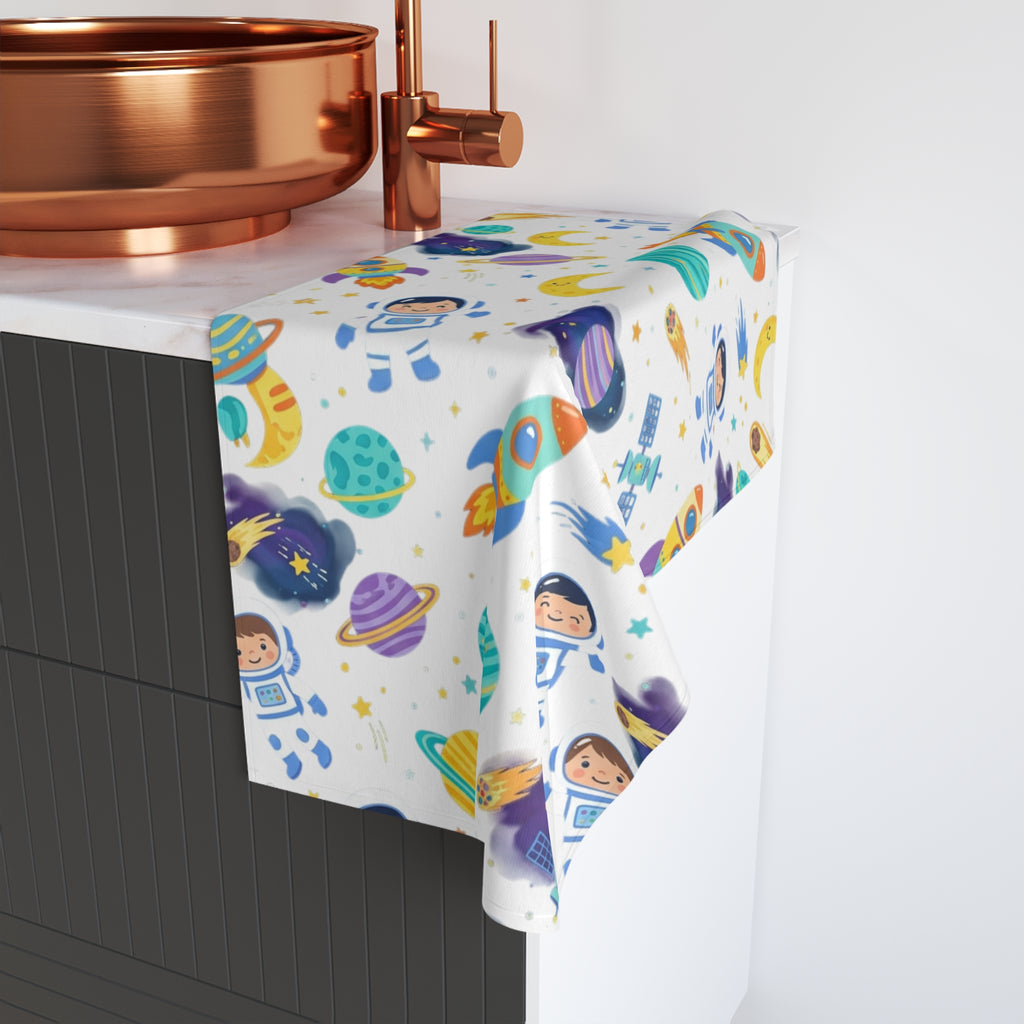 Kids Space Rocket Hand Towel — Cute Astronaut & Planet Bathroom Towel