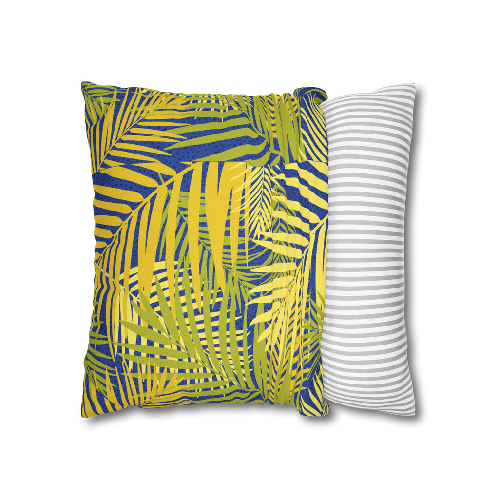 Tropical Palm Pillowcase — Yellow & Blue Leaf Decorative Pillow Cover