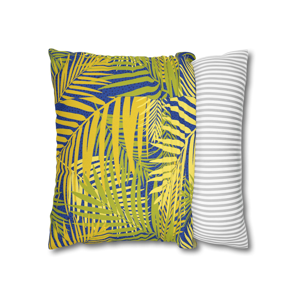 Tropical Palm Pillowcase — Yellow & Blue Leaf Decorative Pillow Cover