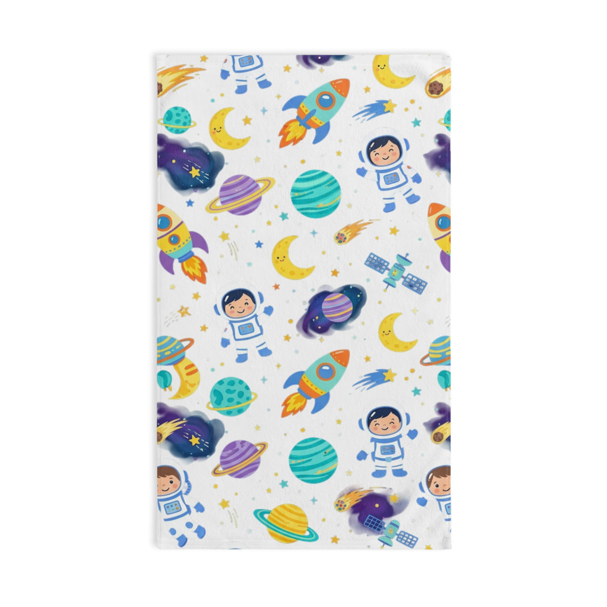 Kids Space Rocket Hand Towel — Cute Astronaut & Planet Bathroom Towel