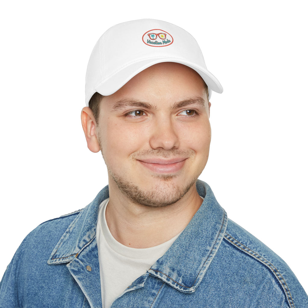Red 'Vacation Mode' Low Profile Baseball Cap — Sunglasses Patch Dad Hat