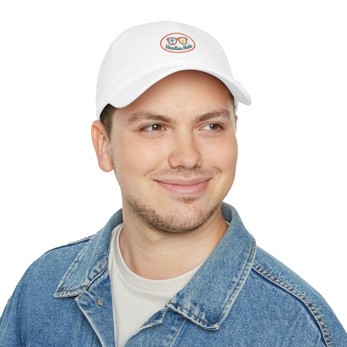 Red 'Vacation Mode' Low Profile Baseball Cap — Sunglasses Patch Dad Hat
