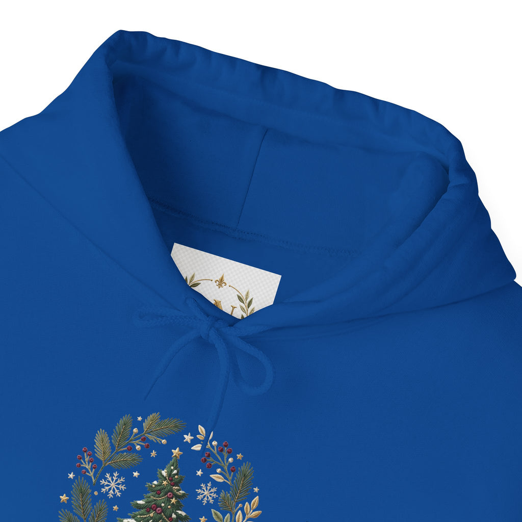 Christmas Tree Wreath Hoodie — Festive Botanical Sweatshirt, 50/50 Cotton-Poly, Unisex
