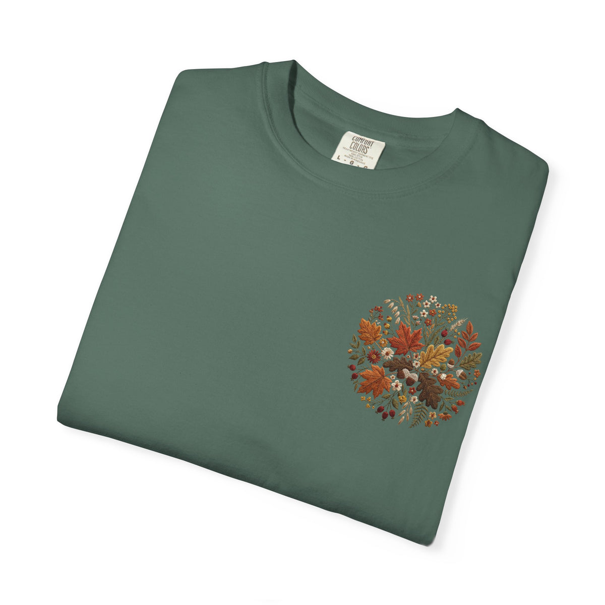 T-Shirt — Autumn Floral Wreath Tee (Fall Leaves Chest & Back Print)
