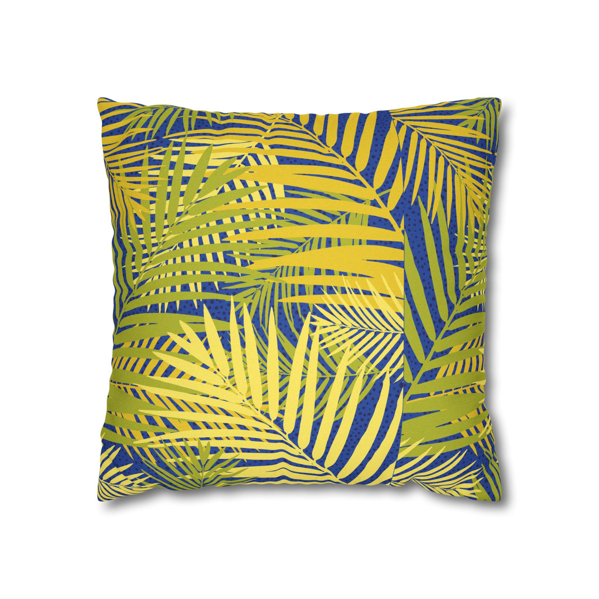 Tropical Palm Pillowcase — Yellow & Blue Leaf Decorative Pillow Cover