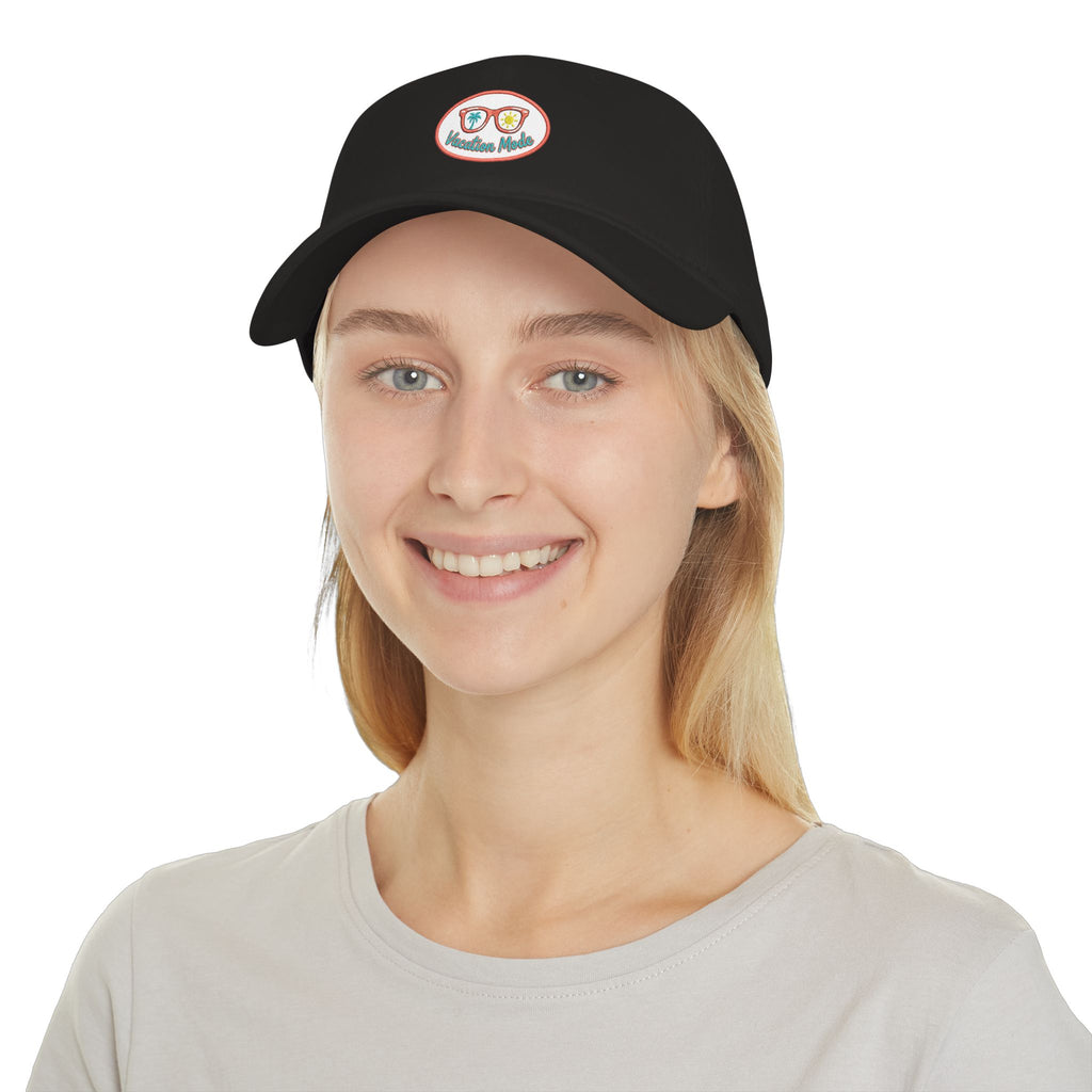 Red 'Vacation Mode' Low Profile Baseball Cap — Sunglasses Patch Dad Hat