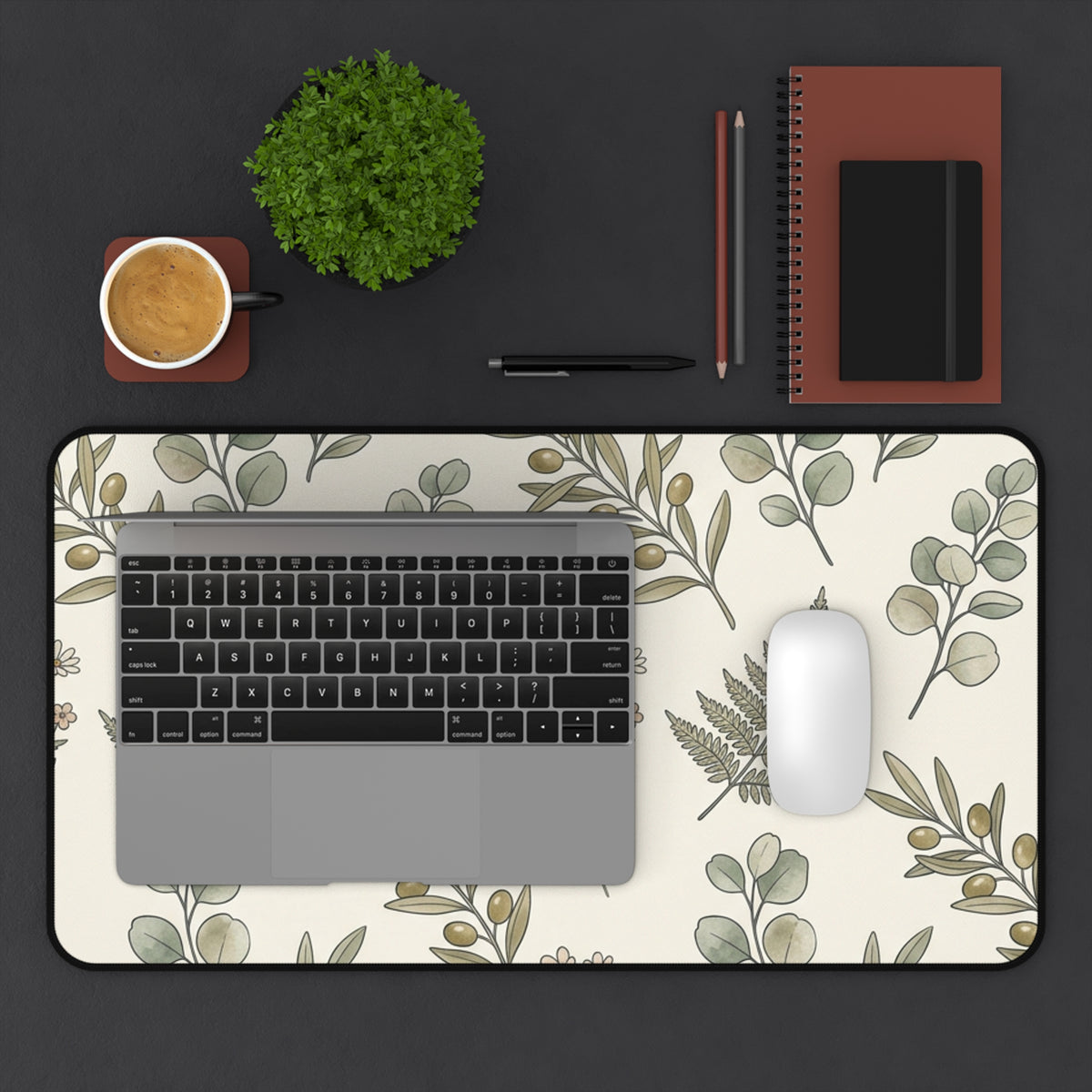 Botanical Fern Desk Mat — Neutral Floral Mouse Pad for Home Office