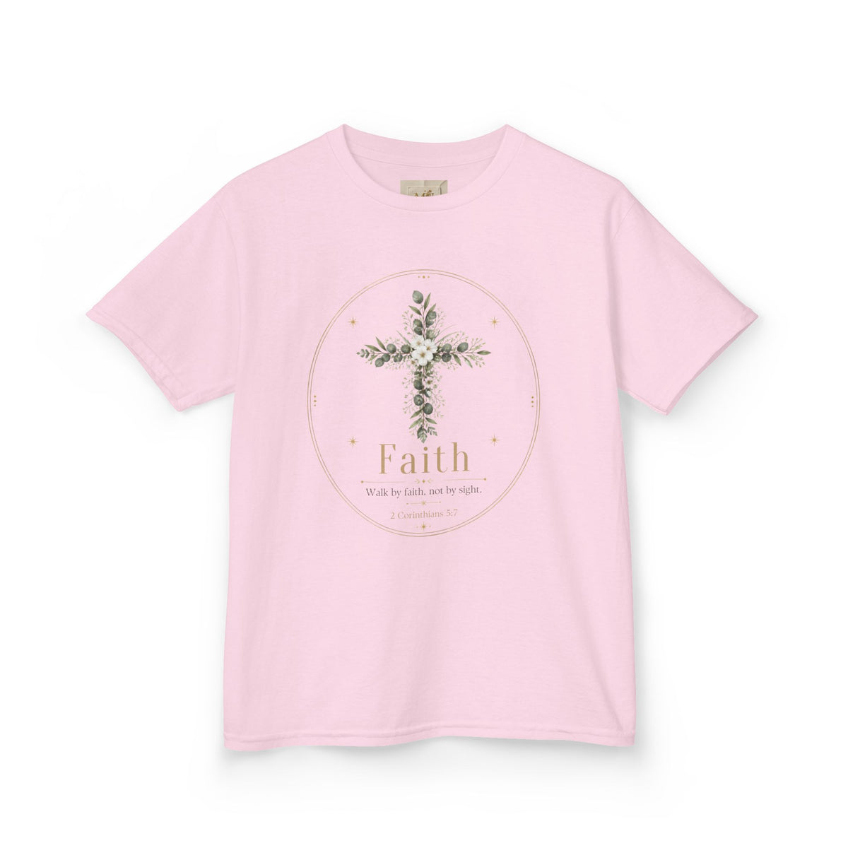 Kids Tee — Floral Cross “Faith” Christian Shirt for Children (Easter, Baptism, Church)
