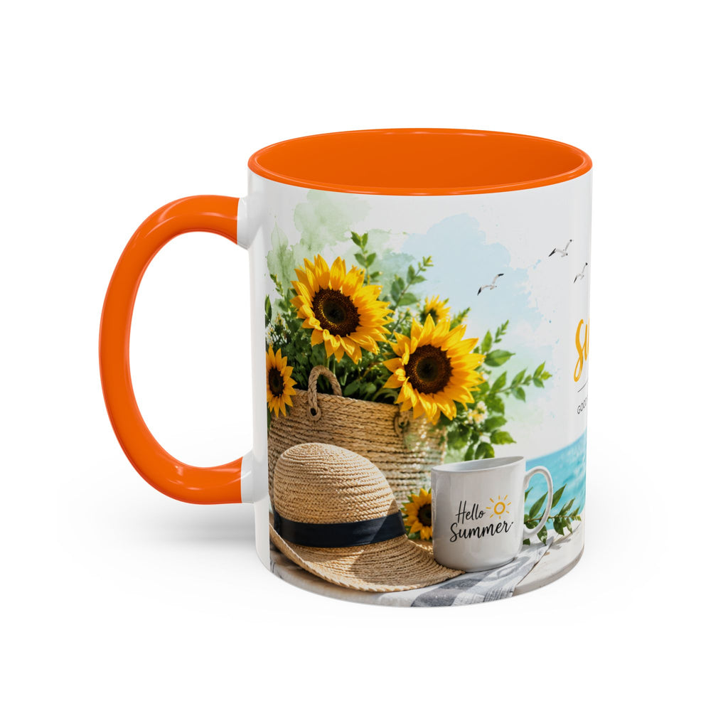 Hello Summer Accent Coffee Mug — Beach Vibes Lemon Palm Coastal Ceramic Mug (11/15oz)