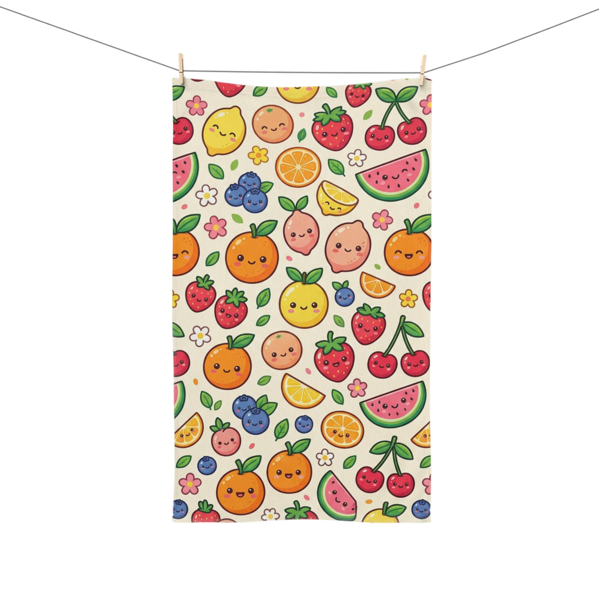 Cute Fruit Pattern Hand Towel – Kawaii Citrus & Berry Kitchen Towel