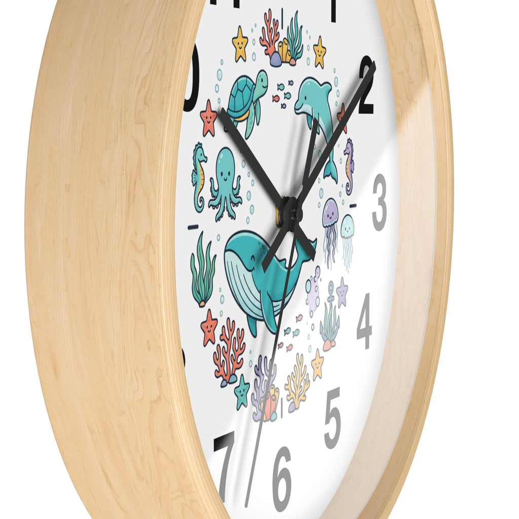 Underwater Friends Wall Clock — Cute Whale, Turtle & Dolphin Ocean Nursery Clock