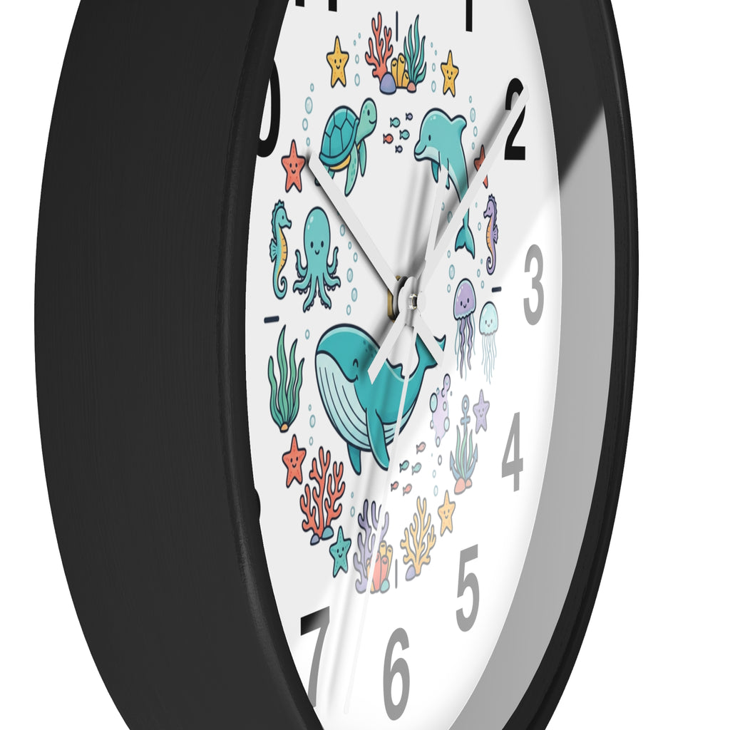 Underwater Friends Wall Clock — Cute Whale, Turtle & Dolphin Ocean Nursery Clock