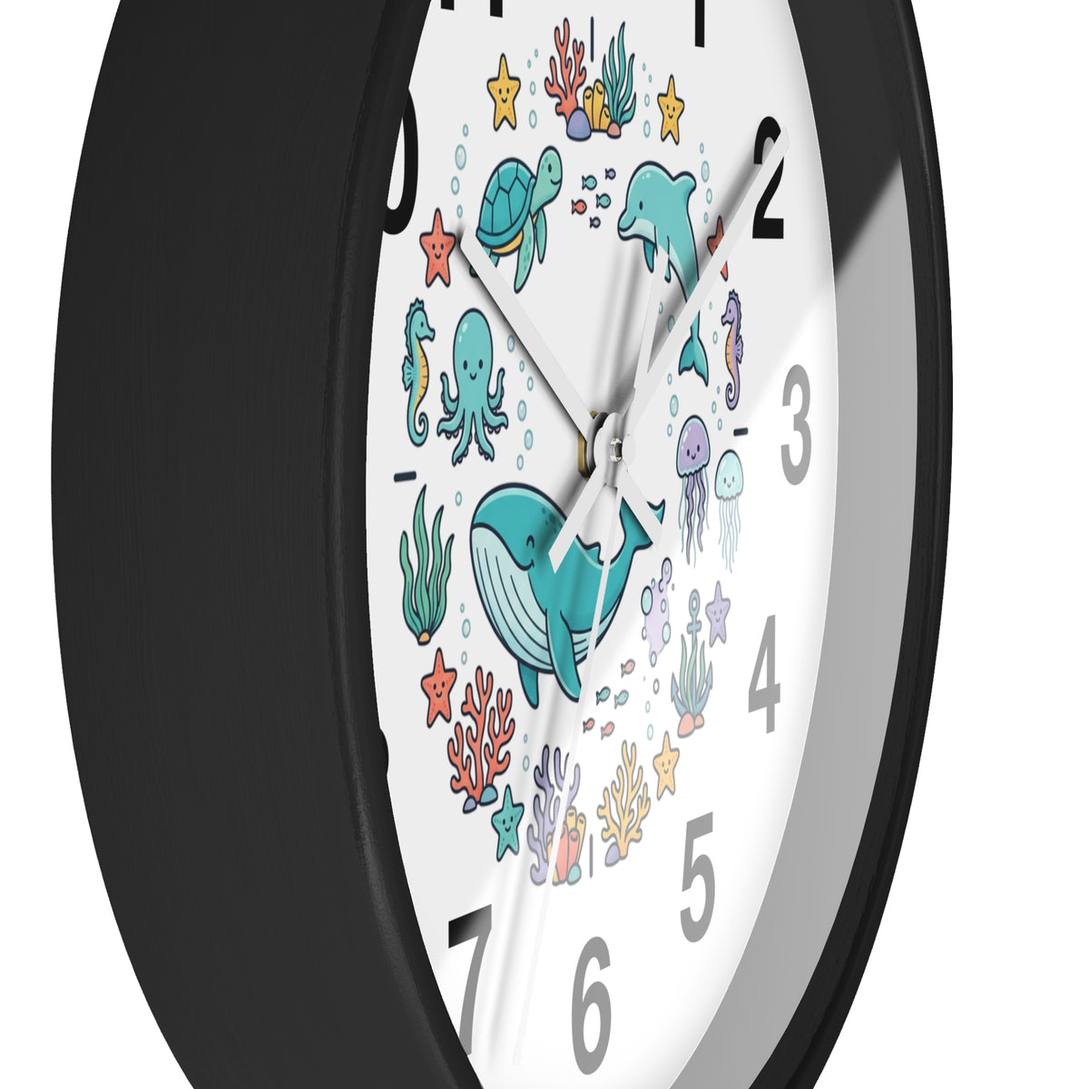 Underwater Friends Wall Clock — Cute Whale, Turtle & Dolphin Ocean Nursery Clock