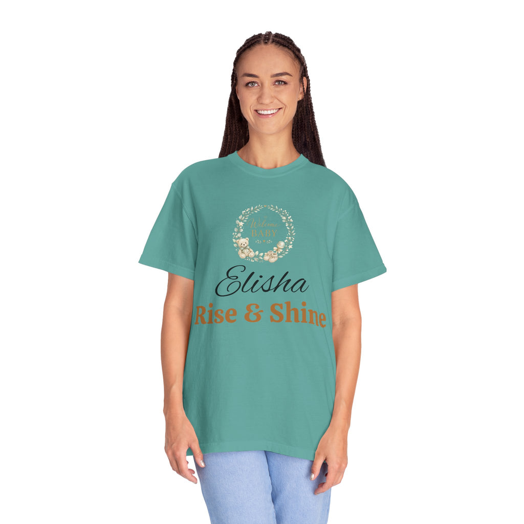 Personalized 'Rise & Shine' T-Shirt — Custom Name Floral Monogram Tee