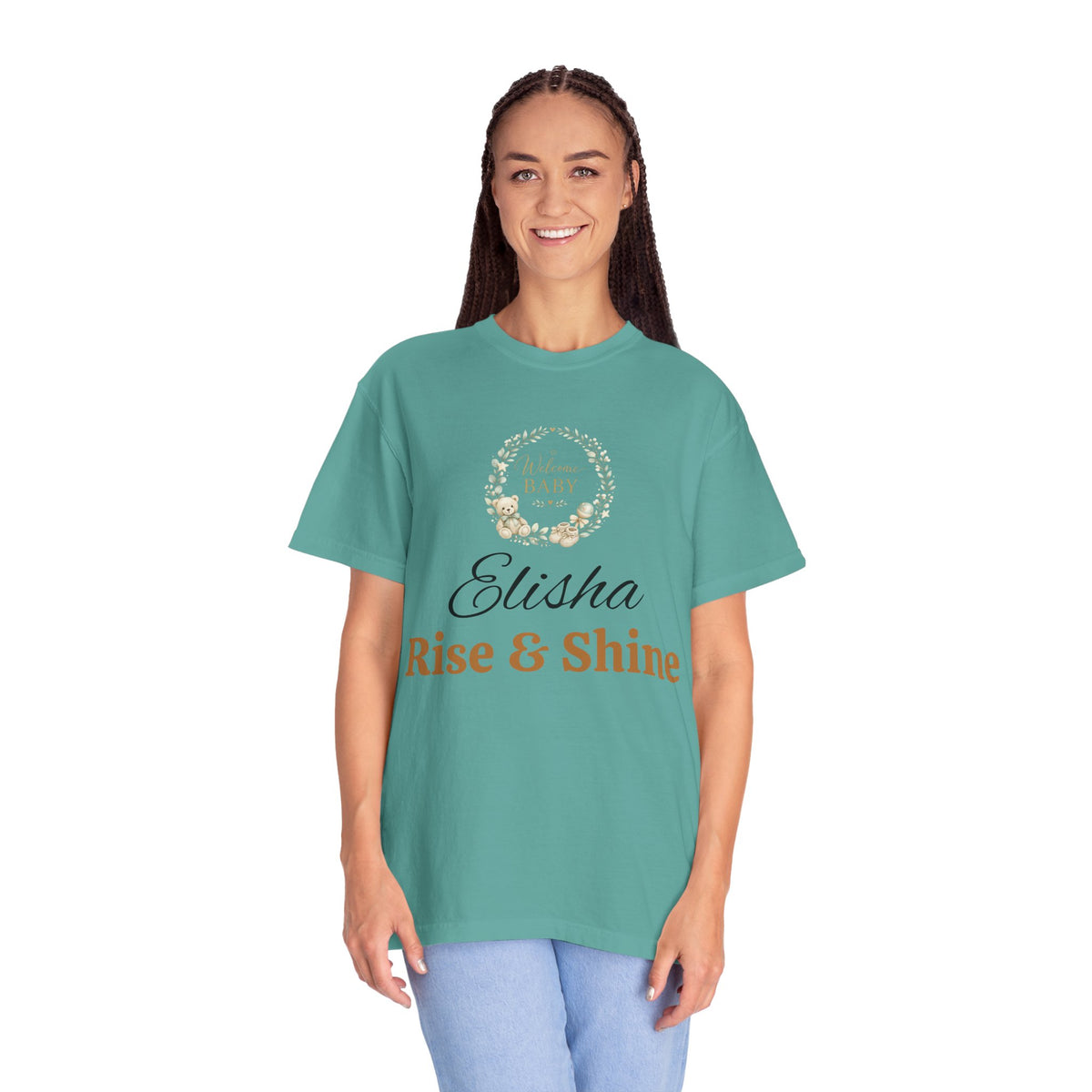 Personalized 'Rise & Shine' T-Shirt — Custom Name Floral Monogram Tee