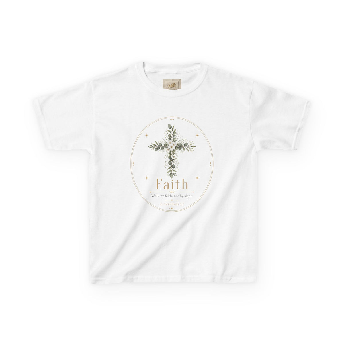 Kids Tee — Floral Cross “Faith” Christian Shirt for Children (Easter, Baptism, Church)