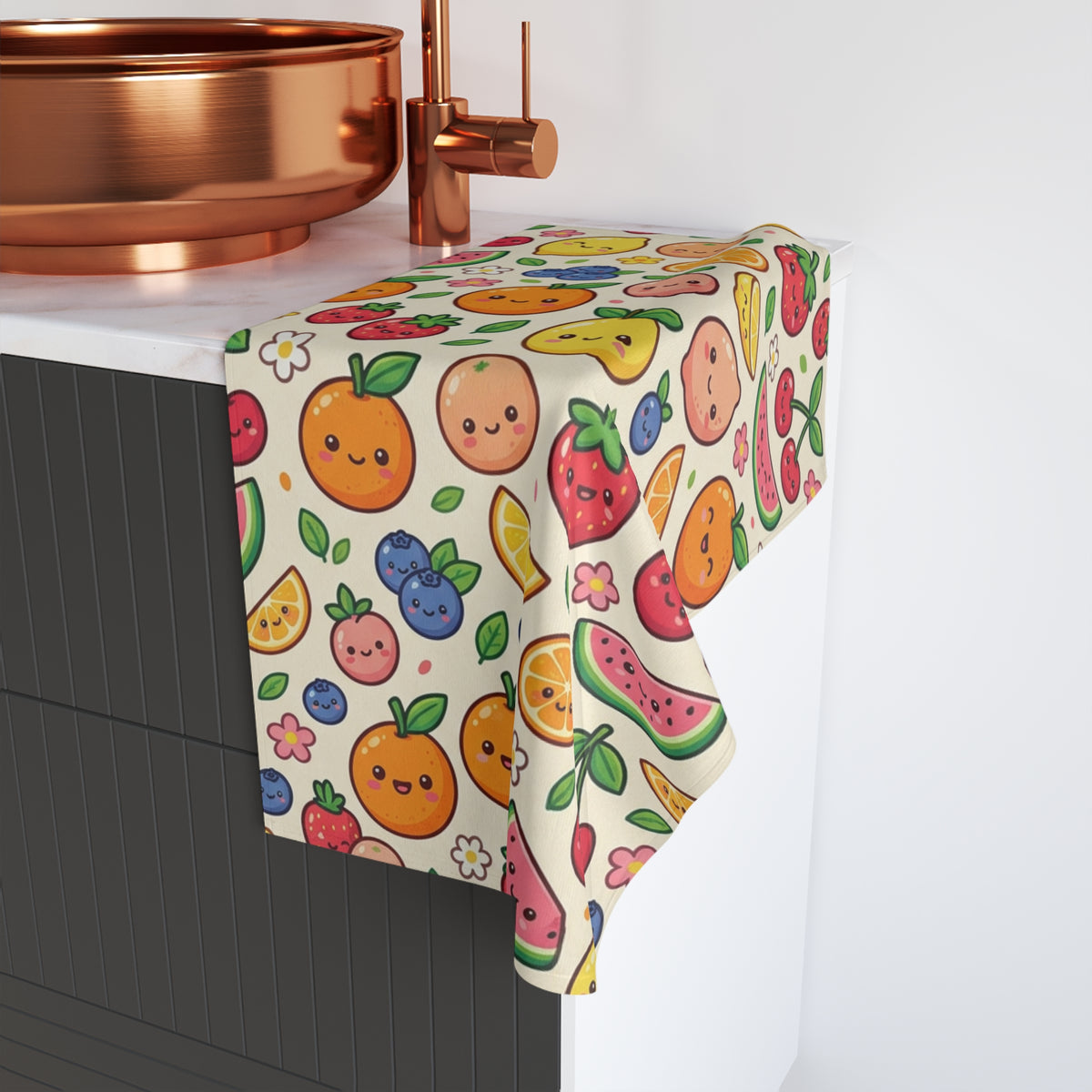 Cute Fruit Pattern Hand Towel – Kawaii Citrus & Berry Kitchen Towel