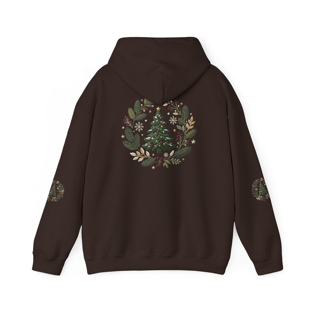 Christmas Tree Wreath Hoodie — Festive Botanical Sweatshirt, 50/50 Cotton-Poly, Unisex