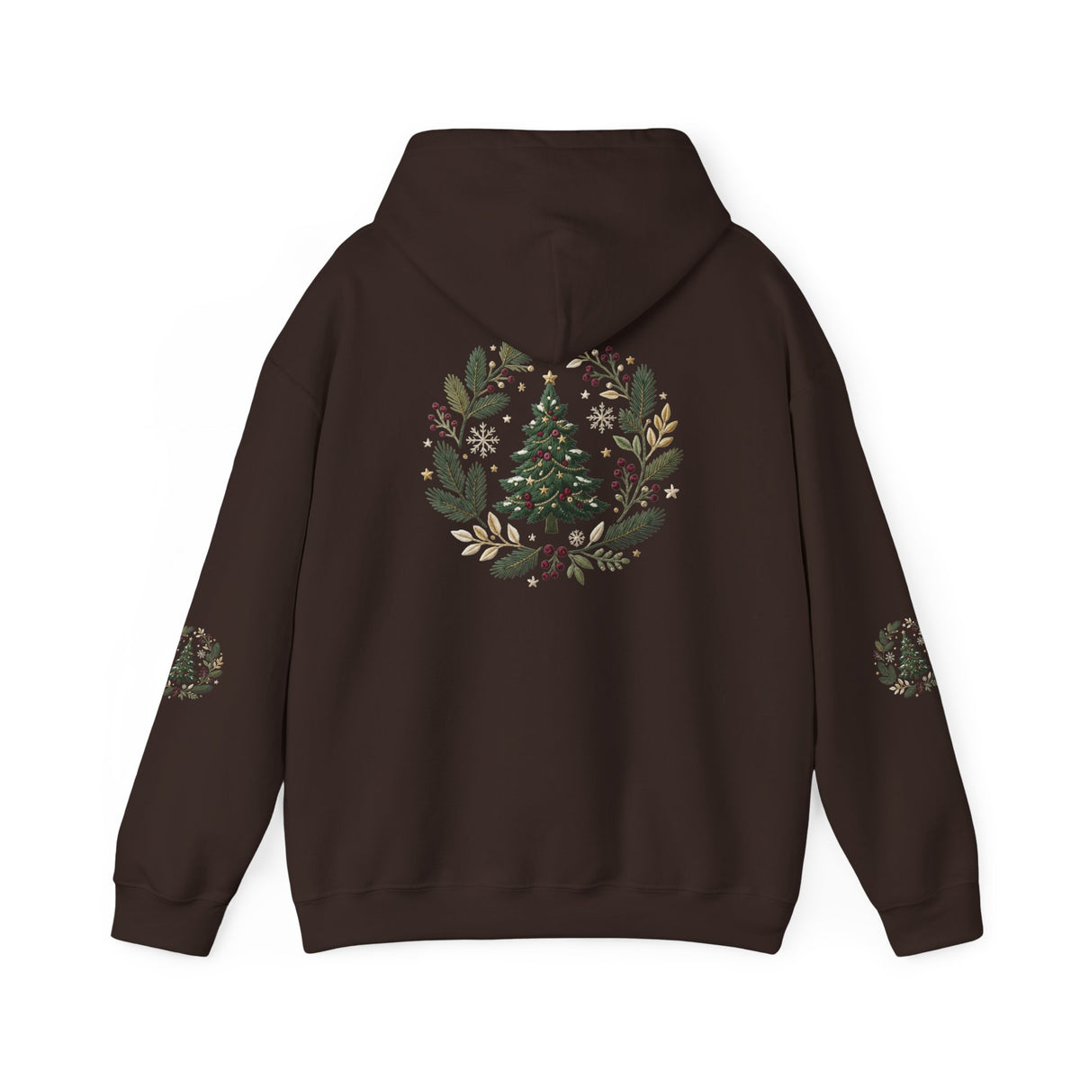 Christmas Tree Wreath Hoodie — Festive Botanical Sweatshirt, 50/50 Cotton-Poly, Unisex
