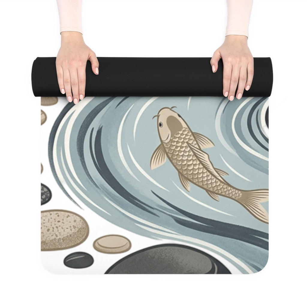 Koi Stream Rubber Yoga Mat — Non-Slip Eco-Friendly Mat with Serene River Design