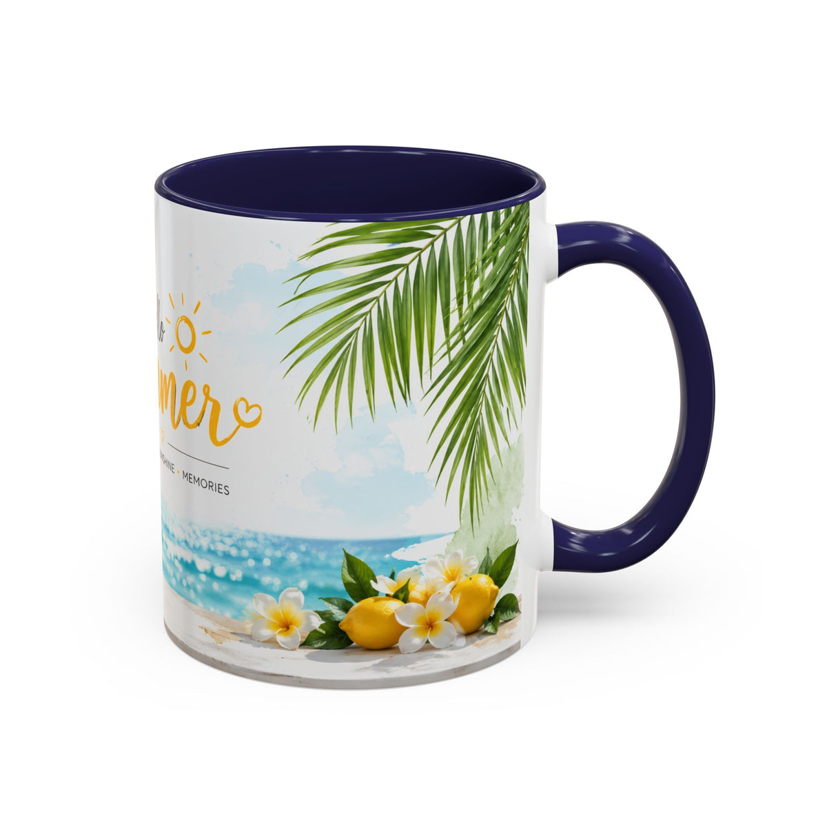 Hello Summer Accent Coffee Mug — Beach Vibes Lemon Palm Coastal Ceramic Mug (11/15oz)