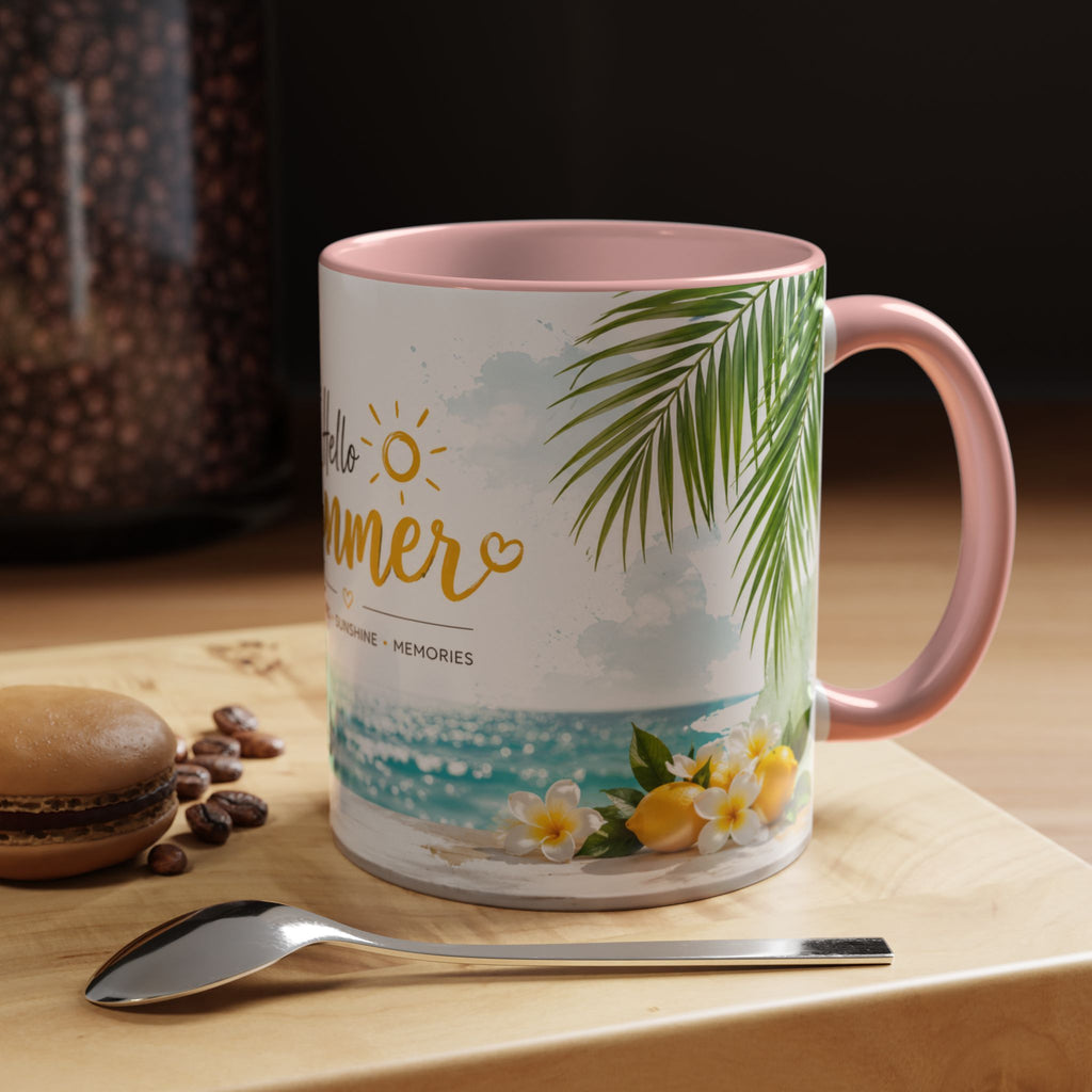 Hello Summer Accent Coffee Mug — Beach Vibes Lemon Palm Coastal Ceramic Mug (11/15oz)