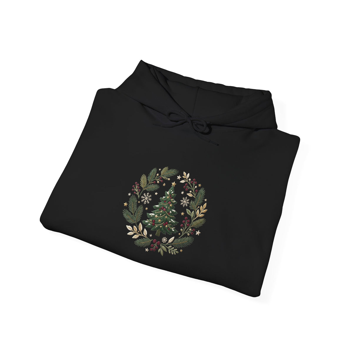 Christmas Tree Wreath Hoodie — Festive Botanical Sweatshirt, 50/50 Cotton-Poly, Unisex