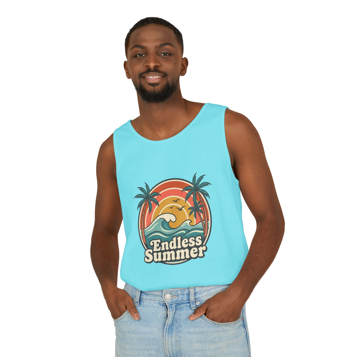 Endless Summer Tank Top — Retro Beach Palm Tree Surf Graphic
