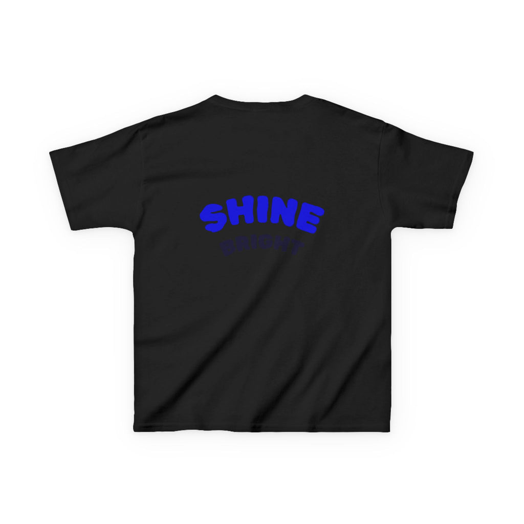 Kids Tee — "Be Kind, Be Cool" Dinosaur Graphic with "Shine Bright" Back