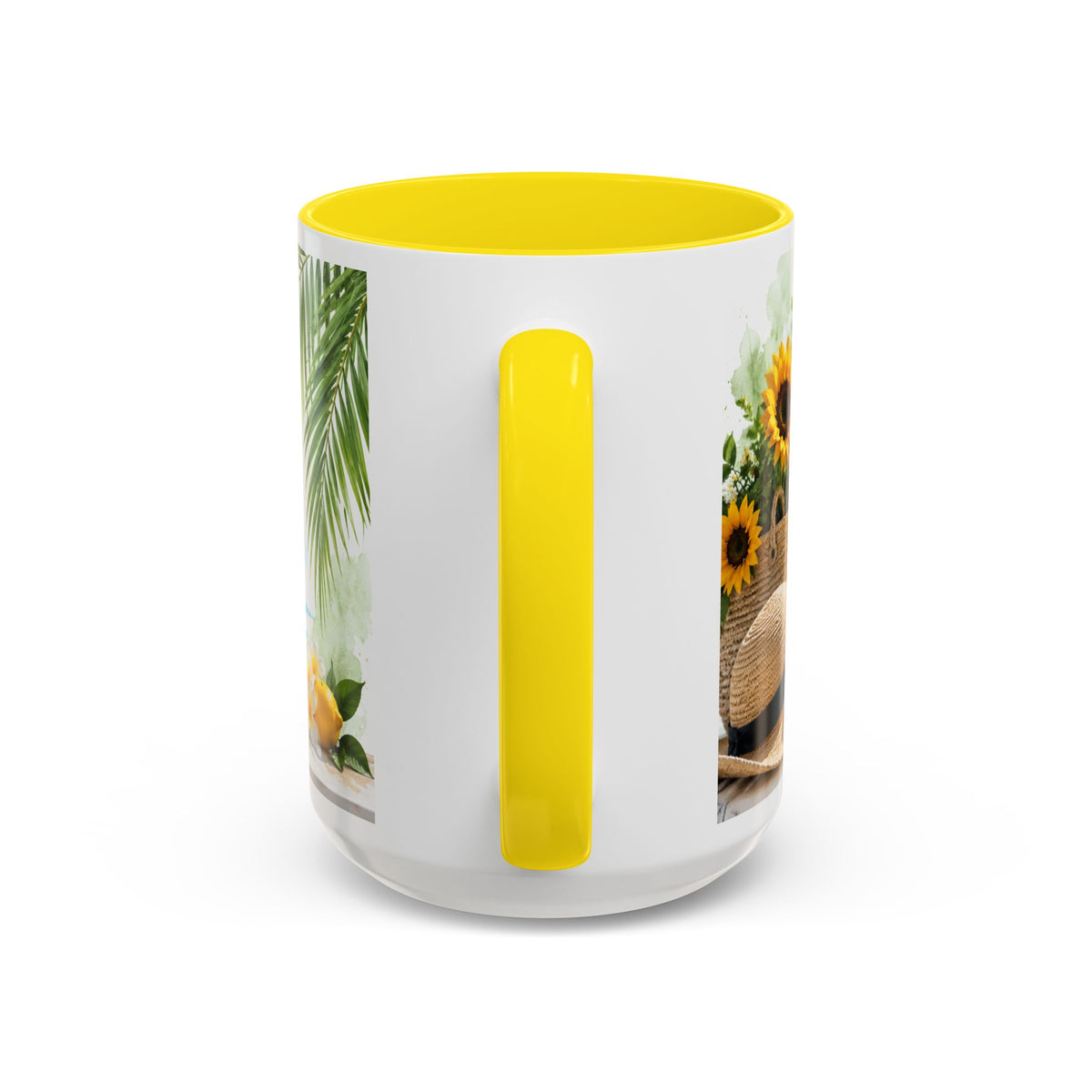 Hello Summer Accent Coffee Mug — Beach Vibes Lemon Palm Coastal Ceramic Mug (11/15oz)