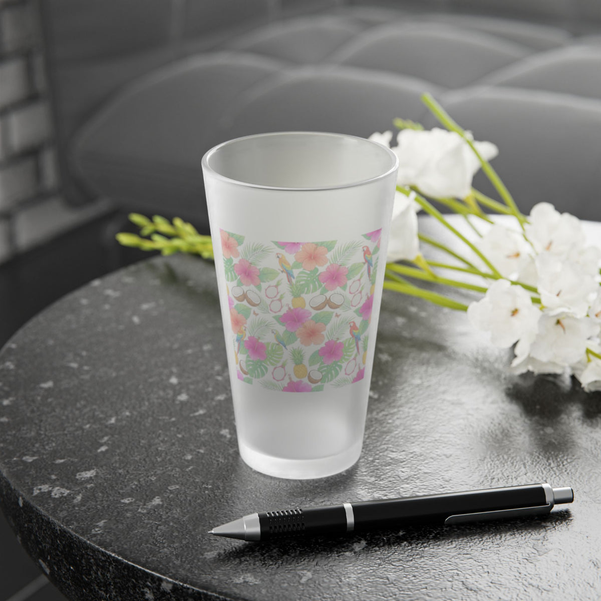 Frosted Pint Glass – Watercolor Floral 16oz Beer & Drink Glass