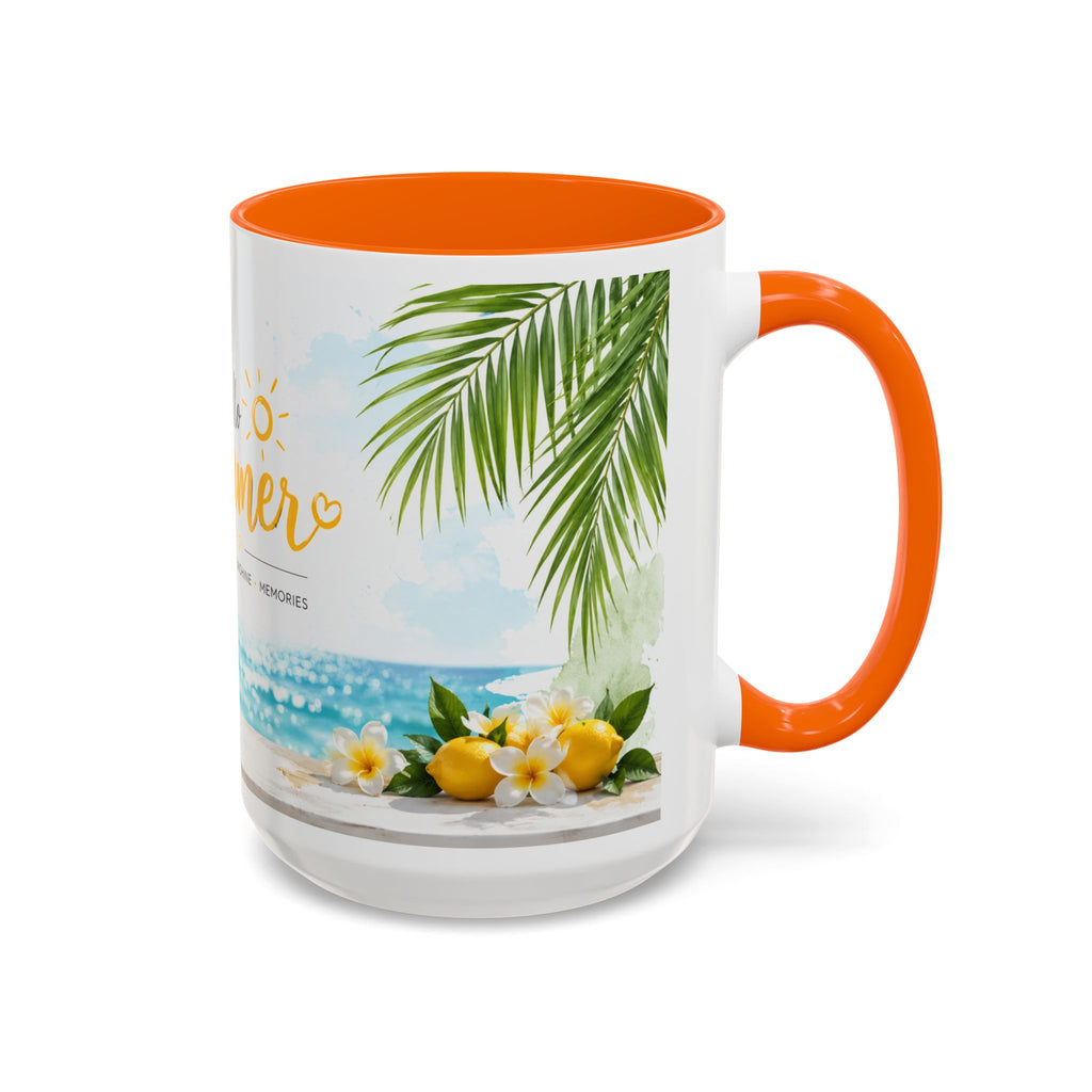 Hello Summer Accent Coffee Mug — Beach Vibes Lemon Palm Coastal Ceramic Mug (11/15oz)