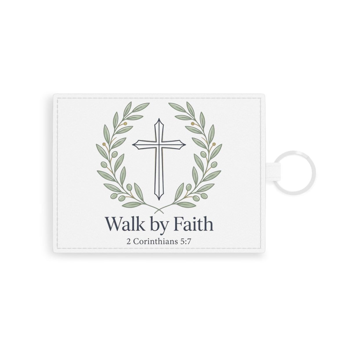 Faith Cross Card Holder — "Walk by Faith" Saffiano Leather Card Sleeve (2 Corinthians 5:7)