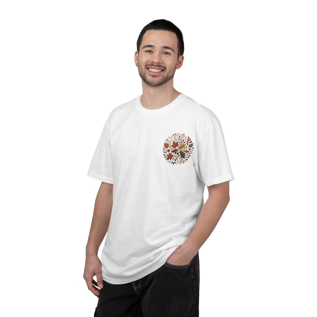 T-Shirt — Autumn Floral Wreath Tee (Fall Leaves Chest & Back Print)