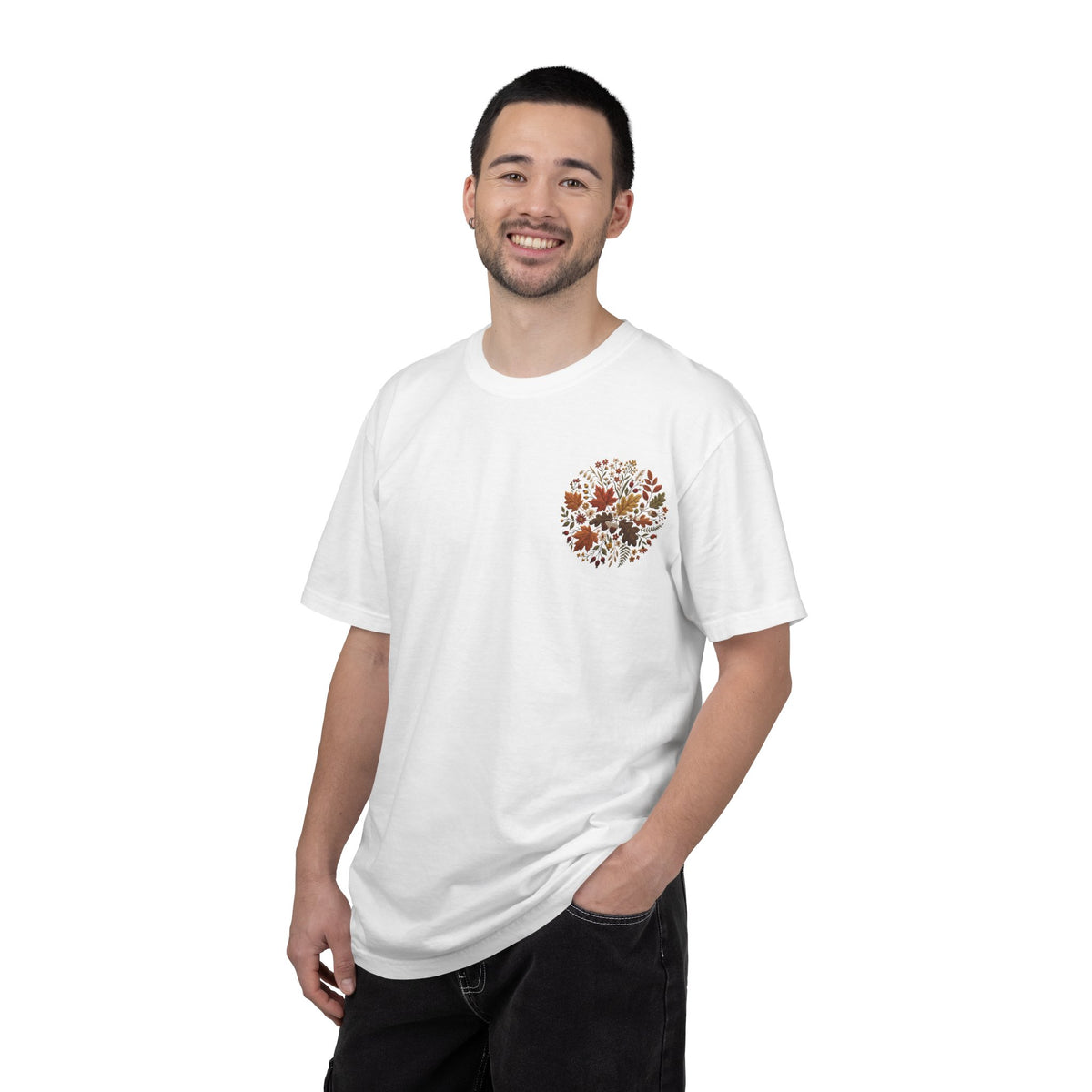T-Shirt — Autumn Floral Wreath Tee (Fall Leaves Chest & Back Print)