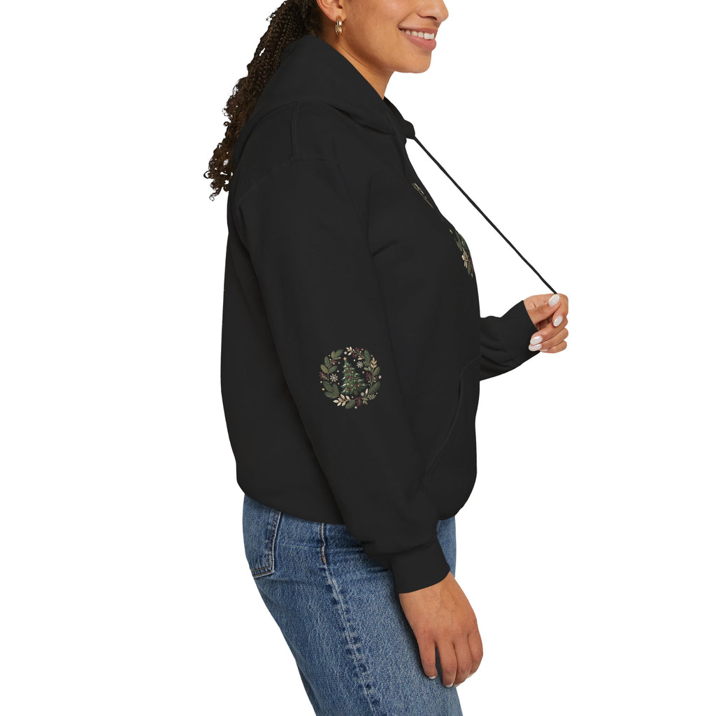 Christmas Tree Wreath Hoodie — Festive Botanical Sweatshirt, 50/50 Cotton-Poly, Unisex