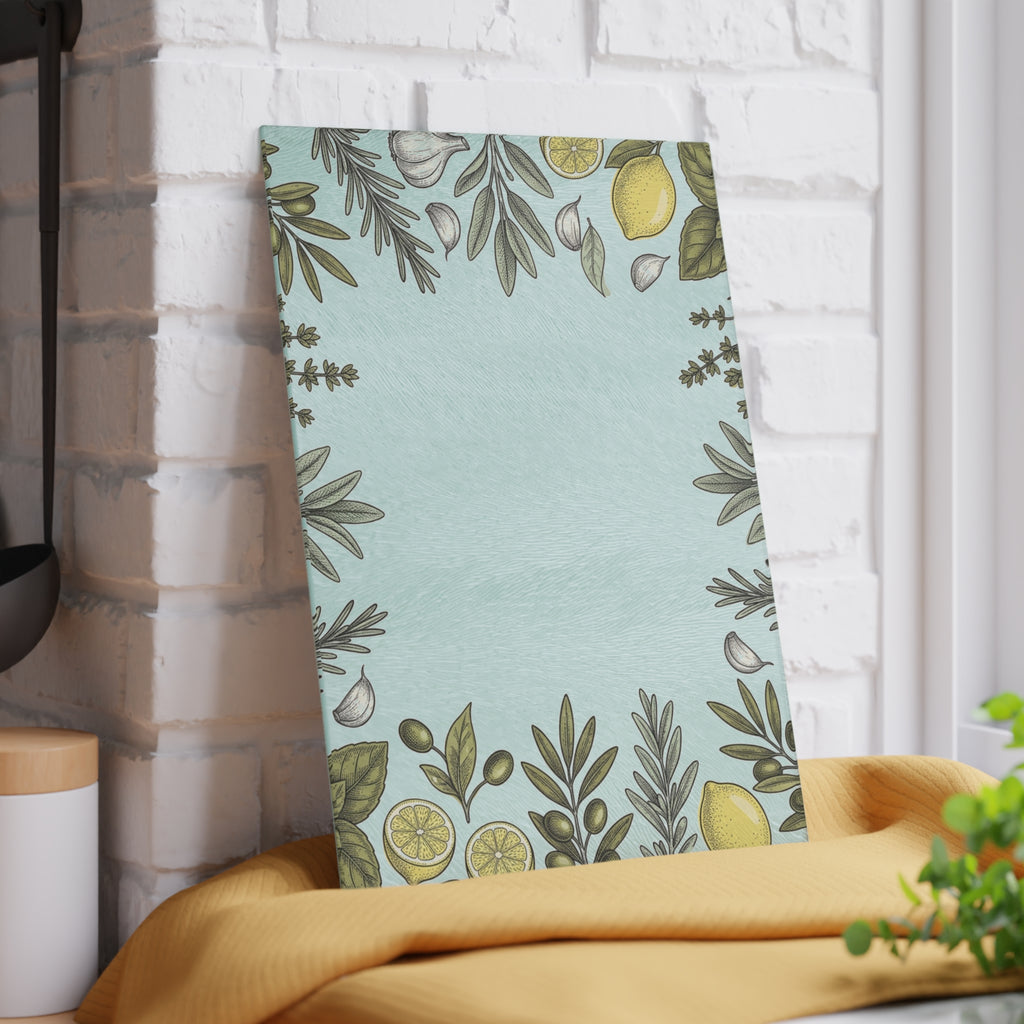 Herb & Lemon Glass Cutting Board — Decorative Kitchen Chopping Board