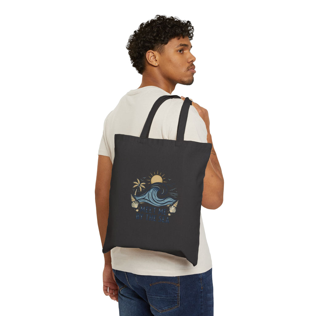 Meet Me By The Sea Cotton Tote Bag — Beach Wave Palm Eco Shopper